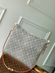 COUSSIN HOBO MM 38 IN GREY MONOGRAM DENIM