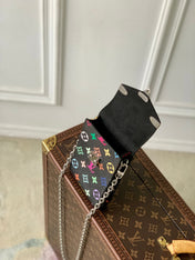 PHONE POUCH 17.5 IN BLACK MULTICOLORED MONOGRAM COATED CANVAS