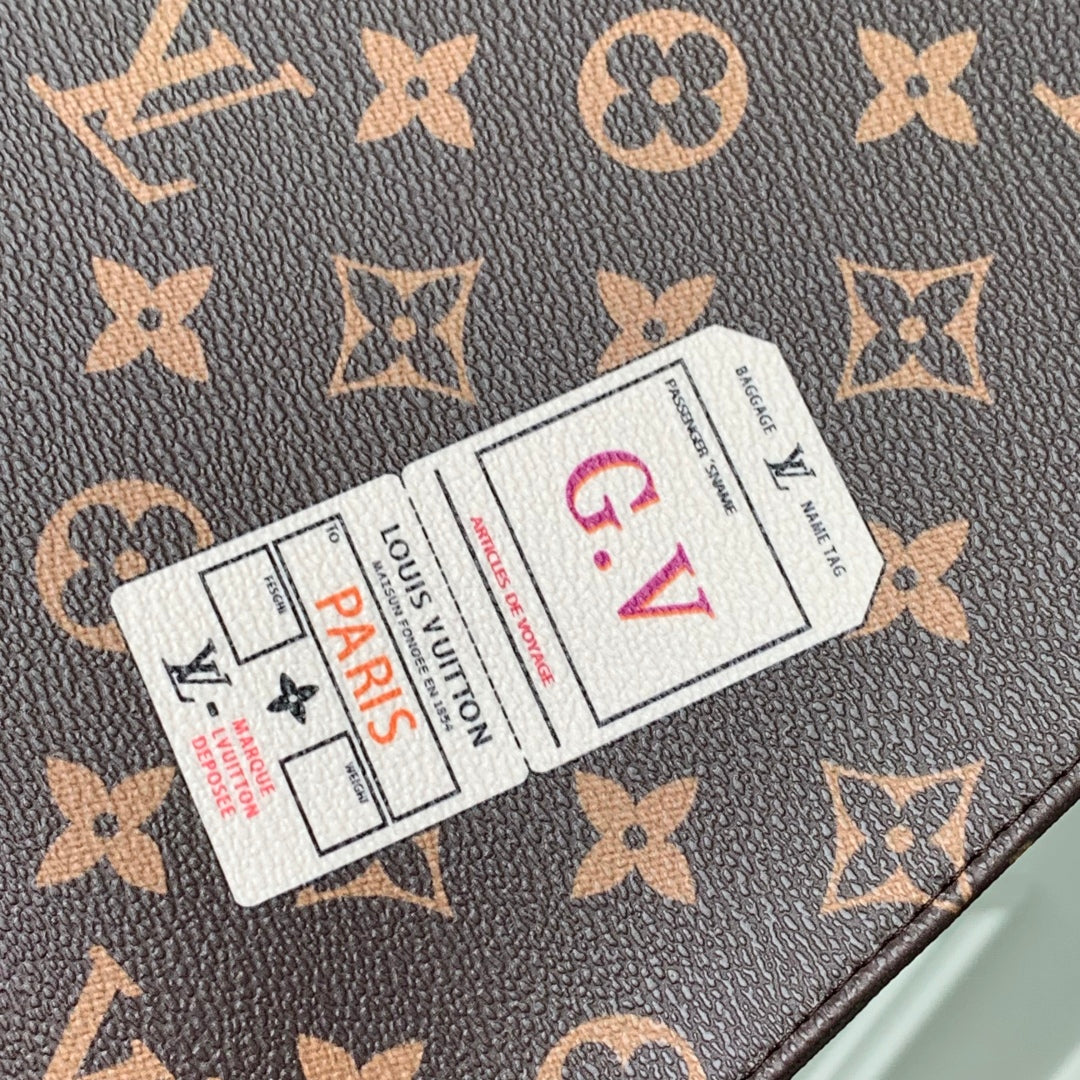 RIO TOILET POUCH 25 IN BROWN CANVAS MONOGRAM GOLD LOCK
