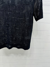 CELINE SHORT-SLEEVE CROCHET TOP BLACK 274808