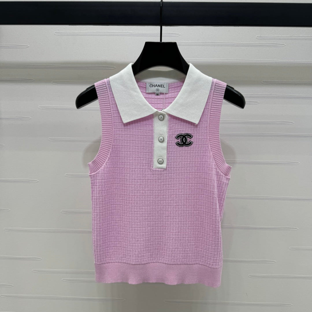 CHANEL 25S DOUBLE C LOGO KNIT COLLAR VEST 264071