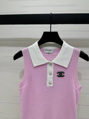 CHANEL 25S DOUBLE C LOGO KNIT COLLAR VEST 264071