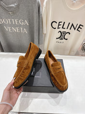 YSL 25S LOAFERS IN COPPER BROWN SUEDE WITH GOLD HARDWARE
