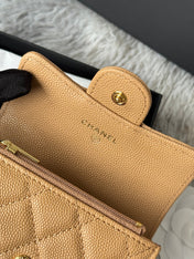 CHANEL 25S CLASSIC FLAP CARD HOLDER 11 IN GOLDEN CARAMEL CAVIAR GOLD HARDWARE