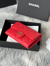 CHANEL 25S CLASSIC FLAP CARD HOLDER 11 IN RUBY RED CAVIAR GOLD HARDWARE