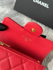 CHANEL 25S CLASSIC FLAP CARD HOLDER 11 IN RUBY RED CAVIAR GOLD HARDWARE
