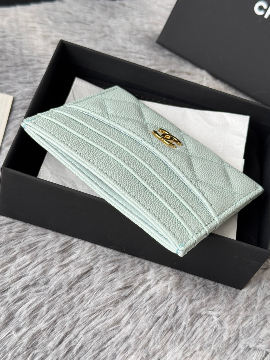 CHANEL 25S CARD HOLDER 11 IN SOFT MINT CAVIAR GOLD HARDWARE