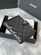 CHANEL 25S MULTI PURPOSE PASSPORT WALLET 15 IN BLACK LAMBSKIN SILVER HARDWARE