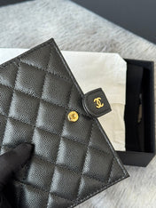 CHANEL 25S MULTI PURPOSE PASSPORT WALLET 15 IN BLACK CALFSKIN GOLD HARDWARE