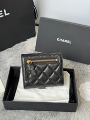 CHANEL 25S CF SMALL TRI FOLD WALLET 11 IN BLACK LAMBSKIN GOLD HARDWARE