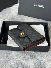 CHANEL 25S CF SMALL TRI FOLD WALLET 11 IN BLACK CAVIAR GOLD HARDWARE