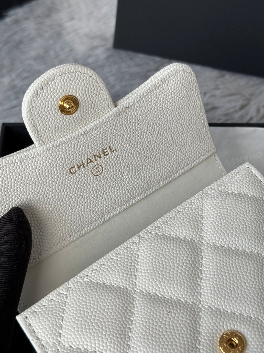 CHANEL 25S CF SMALL TRI FOLD WALLET 11 IN IVORY CAVIAR GOLD HARDWARE
