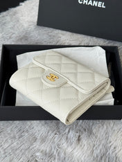 CHANEL 25S CF SMALL TRI FOLD WALLET 11 IN IVORY CAVIAR GOLD HARDWARE