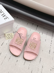 LOEWE 26S FLAT SANDALS IN PINK LOGO GOLD HARDWARE