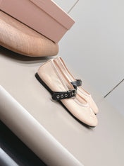 MIUMIU 26S BALLERINAS IN BEIGE MESH AND BLACK CALFSKIN