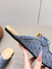 MIUMIU 26S LOAFER MULES IN BLUE CALFSKIN