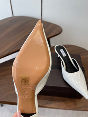 ALAIA 26S HEELED MULES 50 MM IN WHITE GLOSSY CALFSKIN
