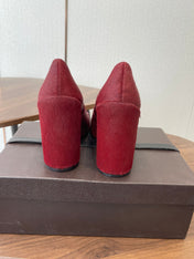 ALAIA 26S SQUARE-TOE HIGH HEELS 95 MM IN RED PONY HAIR