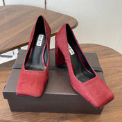 ALAIA 26S SQUARE-TOE HIGH HEELS 95 MM IN RED PONY HAIR