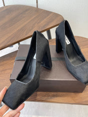 ALAIA 26S SQUARE-TOE HIGH HEELS 95 MM IN BLACK PONY HAIR