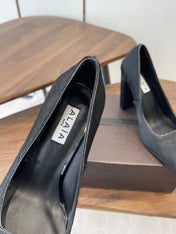 ALAIA 26S SQUARE-TOE HIGH HEELS 95 MM IN BLACK PONY HAIR