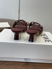 LOEWE 26S HIGH HEEL SANDALS IN WINE RED CALFSKIN