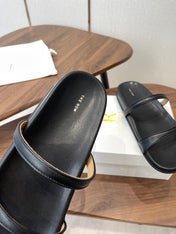 THE ROW 26S DOUBLE STRAP FLAT SANDALS IN BLACK CALFSKIN