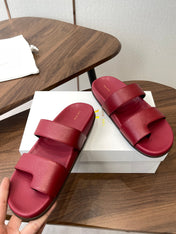 THE ROW 26S DOUBLE STRAP TOE LOOP SLIDE SANDALS IN DARK RED CALFSKIN