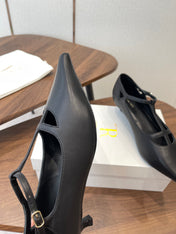 THE ROW 26S POINTED TOE T STRAP PUMPS 35MM IN BLACK CALFSKIN