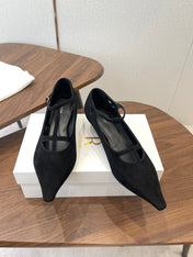 THE ROW 26S POINTED TOE T STRAP PUMPS 35MM IN BLACK SUEDE