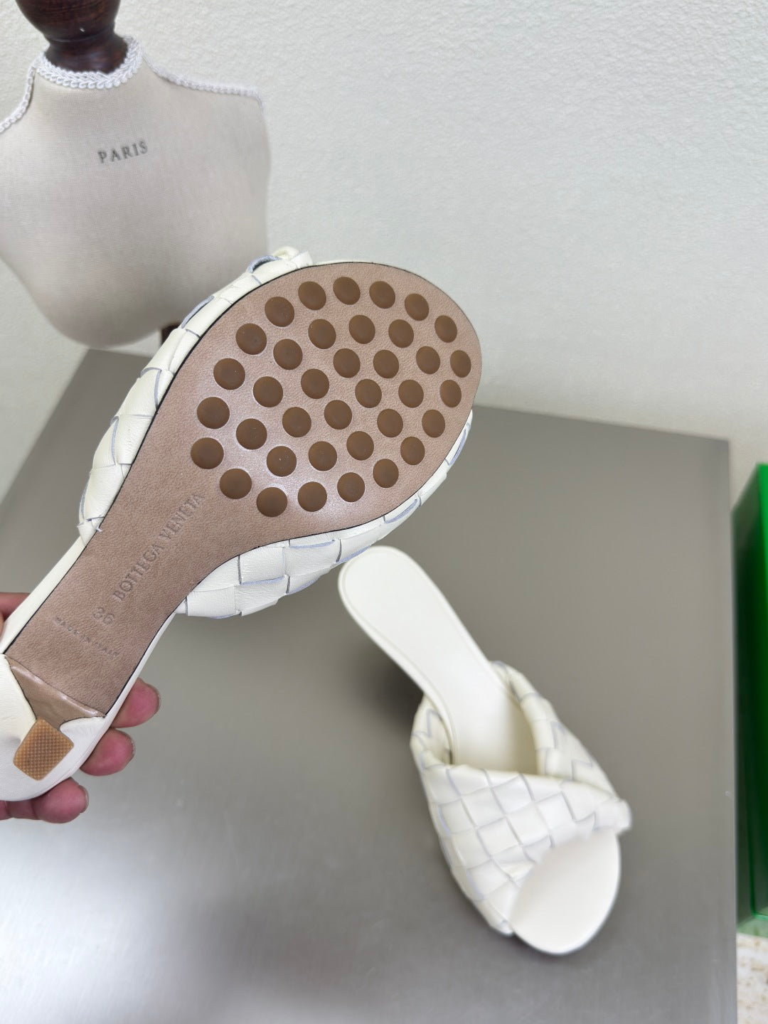 BLINK HIGH 5 CM MULE IN WHITE INTRECCIATO LEATHER