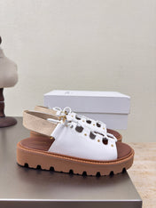 CELINE 25S BILLIE CHUNKY SANDAL IN WHITE CALFSKIN AND TEXTILE