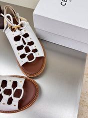 CELINE 25S BILLIE CHUNKY SANDAL IN WHITE CALFSKIN AND TEXTILE