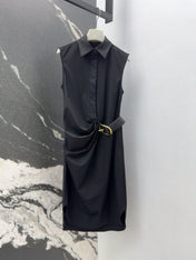Loewe 25 Drape Sleeveless Dress Black Polyester Fiber