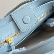 BOTTEGA VENETA 25S SMALL ANDIAMO 25 IN LIGHT BLUE CALFSKIN AND RAFFIA
