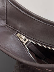 BOTTEGA VENETA 25S LARGE VENETO BAG 38 IN DARK BROWN CALFSKIN SILVER HARDWARE