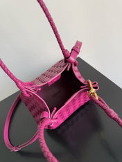 BOTTEGA VENETA 25S SMALL PARACHUTE 21 IN RASPBERRY PINK CALFSKIN GOLD HARDWARE