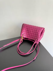 BOTTEGA VENETA 25S SMALL PARACHUTE 29 IN RASPBERRY PINK CALFSKIN GOLD HARDWARE