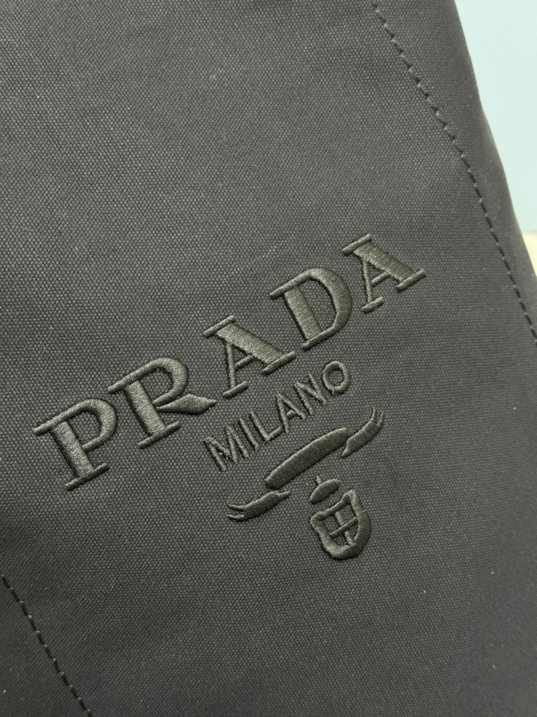 PRADA 25S DRAWSTRING BACKPACK 55 IN BLACK CANVAS LINEN SILVER HARDWRE