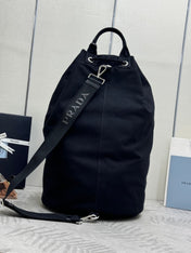PRADA 25S DRAWSTRING BACKPACK 55 IN BLACK CANVAS LINEN SILVER HARDWRE
