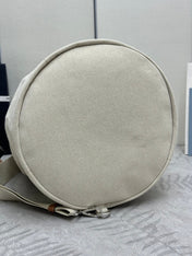 PRADA 25S DRAWSTRING BACKPACK 55 IN BEIGE CANVAS LINEN SILVER HARDWARE