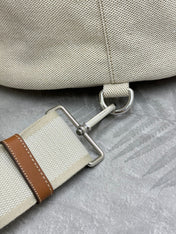 PRADA 25S DRAWSTRING BACKPACK 55 IN BEIGE CANVAS LINEN SILVER HARDWARE