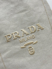 PRADA 25S DRAWSTRING BACKPACK 55 IN BEIGE CANVAS LINEN SILVER HARDWARE