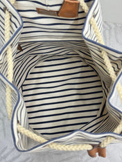 PRADA 25S DRAWSTRING BACKPACK 55 IN HORIZONTAL STRIPES CANVAS SILVER HARDWARE