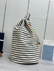 PRADA 25S DRAWSTRING BACKPACK 55 IN HORIZONTAL STRIPES CANVAS SILVER HARDWARE