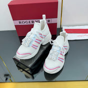 VIV' RUN SNEAKERS IN WHITE TECHNICAL FABRIC WITH PINK AND LIGHT BLUE CALFSKIN