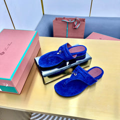 FLIP FLOPS IN COBALT BLUE SUEDE AND HARDWARE SILVER