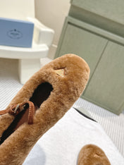PRADA 25S MARY JANE BALLET FLATS IN BROWN FUR