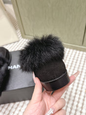 CHANEL 25S LOAFERS MOCCASIN IN BLACK SUEDE WITH MINK FUR LINING