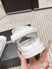 CHANEL 26S QUILTED DAD SANDALS IN WHITE CALFSKIN